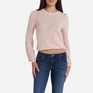 Guess Paula Allover G Long Sleeve Logo Knit Too Gold Buttons Size XL Y2K
